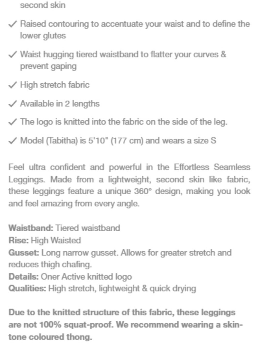 ONER ACTIVE EFFORTLESSLIFT LEGGINGS XS - Picture 6 of 8